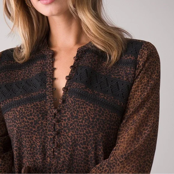 White House Black Market Long-Sleeve  Jersey Lace Long Sleeve Tunic Blouse - Picture 3 of 12